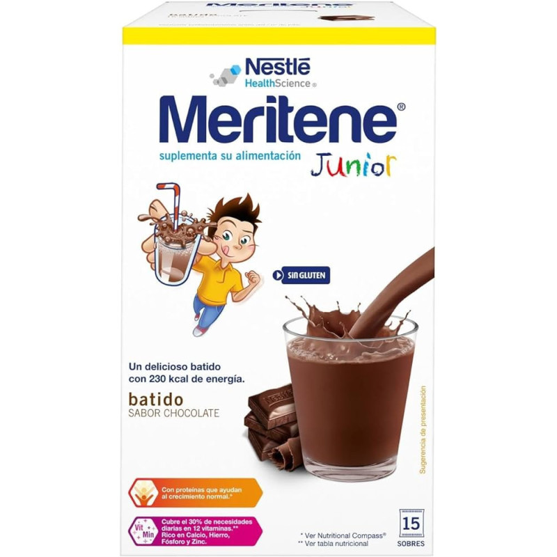 MERITENE JUNIOR BATIDOS SABOR CHOCOLATE 15 SOBRES